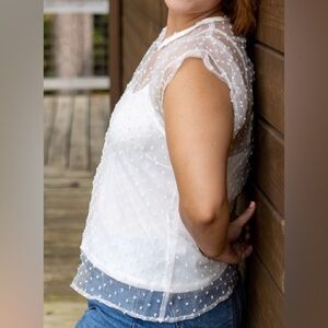 Iris Sheer White Polka Dot Blouse